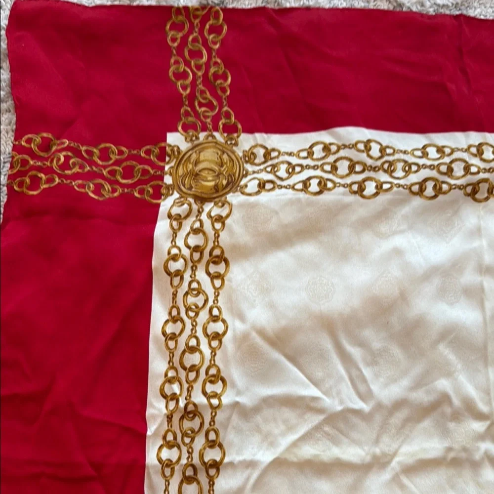 Authentic CHANEL Elegant Silk Red and Gold Scarf
